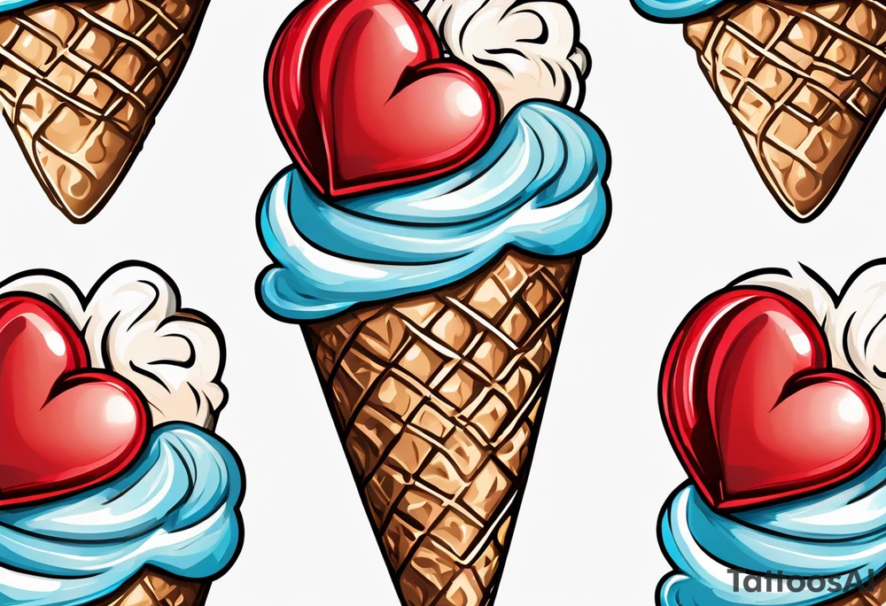 ice cream cone with one red heart tattoo idea
