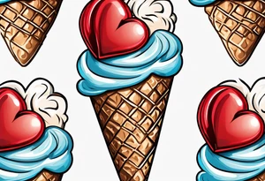 ice cream cone with one red heart tattoo idea