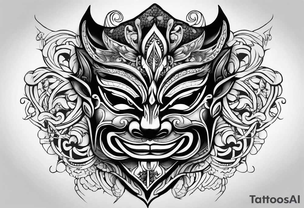 Hanya mask, masculine, aggressive tattoo idea