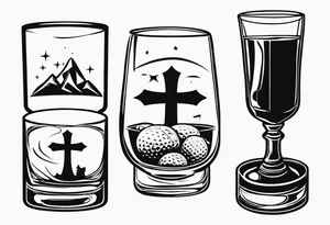 christian 
cross, campfire, golf , whiskey glass, cabin tattoo idea
