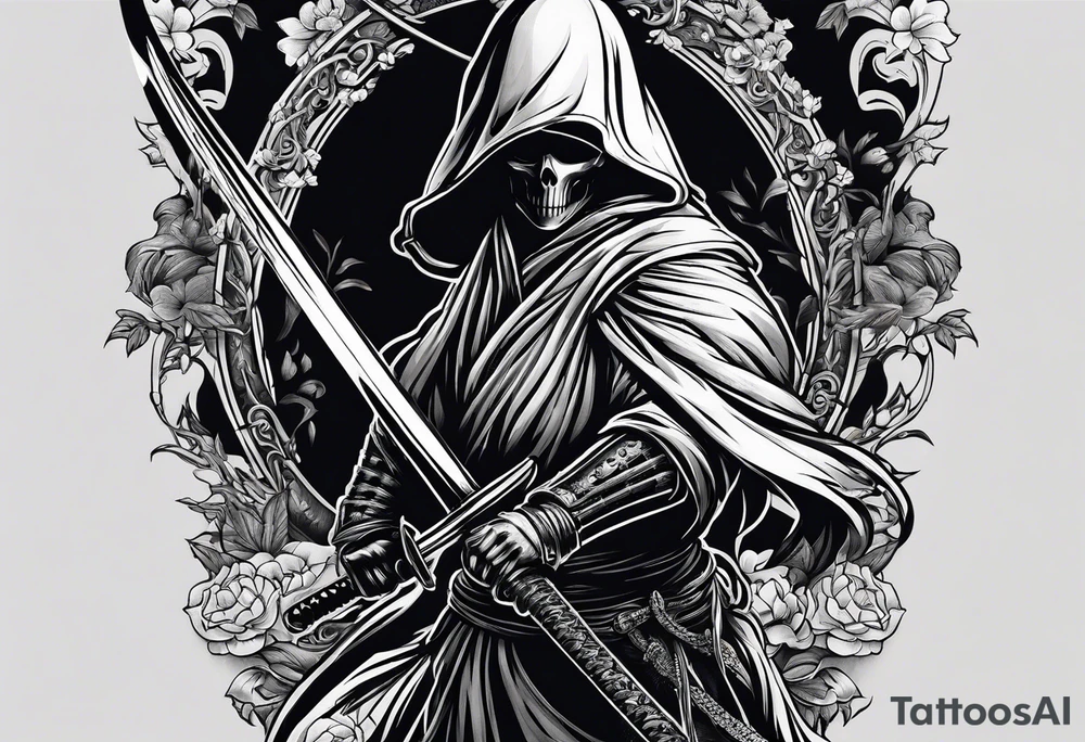 katana with grim reaper tattoo idea