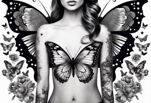 Mechanic body girl torso surrounded by butterflies tattoo idea