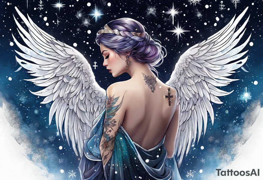 Constellation, Angel wing , snow , cross tattoo idea