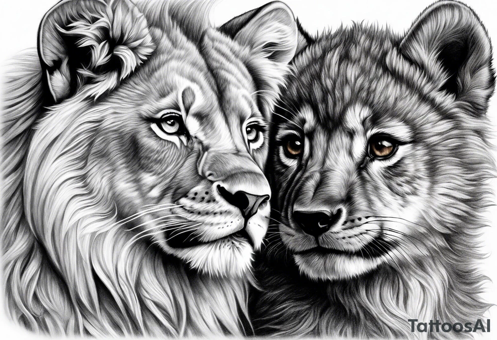 Baby lion and baby wolf tattoo idea