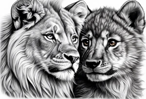 Baby lion and baby wolf tattoo idea