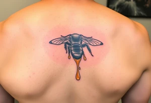 Honey bee hive dripping honey into ocean tattoo idea