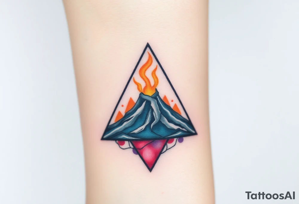 Geometric erupting Volcano inside Capricornus triangle tattoo idea