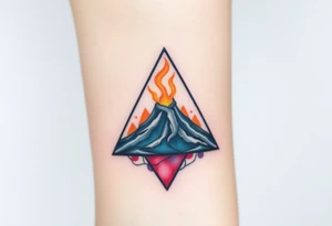 Geometric erupting Volcano inside Capricornus triangle tattoo idea