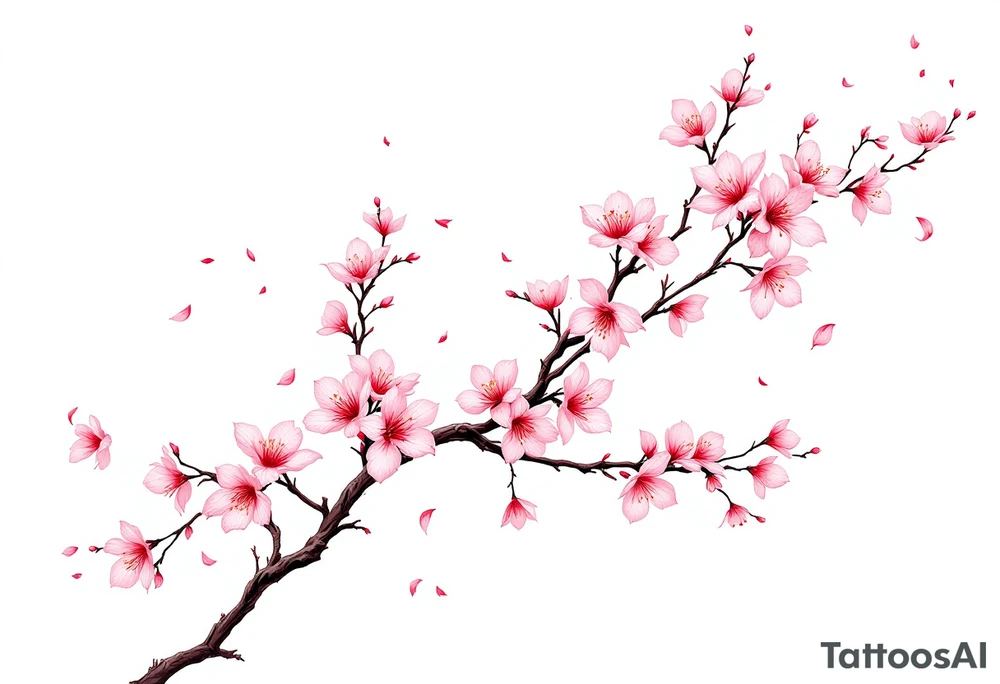 delicate cherry blossoms swirling in spring breeze with petals tattoo idea