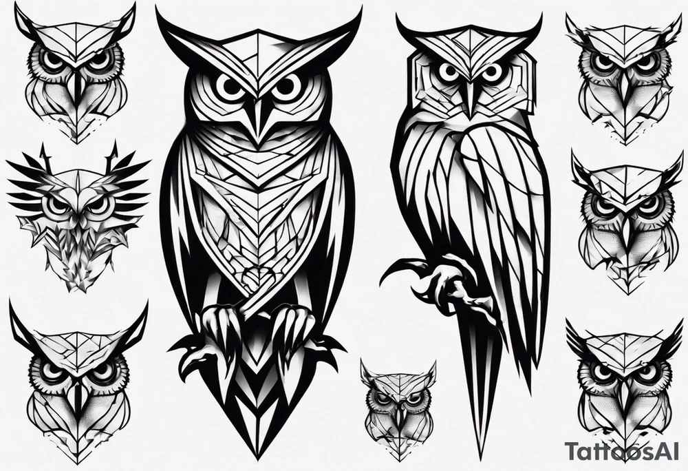 Demonic Owl looking to the rights tattoo idea