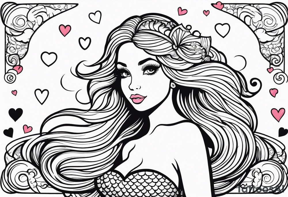 A cute Mermaid with hearts. tattoo idea