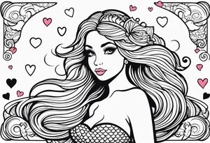 A cute Mermaid with hearts. tattoo idea