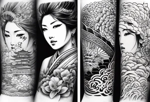 Japanese forearm sleeve stencil tattoo idea