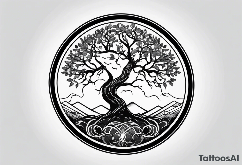 lightning striking a circle of life tree tattoo idea