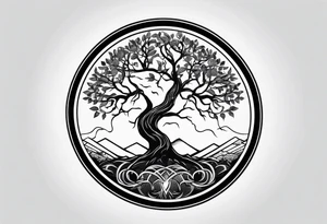 lightning striking a circle of life tree tattoo idea