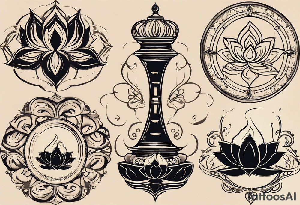 Tattoo Design Instructions:

Central Hourglass: Place in the middle; dark sand at the top, light sand flowing down.
Lotus Flower: Grow from the base of the hourglass, symbolizing growth from hardship.
Family Scene: On one side, depict two boys holding hands, looking up at a larger protective mother figure.
Betrayal Symbolism: Add a broken chain near the hourglass's bottom; a rising phoenix beside it.
Pathway of Growth: A path with stepping stones leading upwards; include a koi fish, crane, and yin-yang symbols.
Asian Elements: Scatter cherry blossoms, waves, and wind patterns; add Kanji for key values like "loyalty" and "strength."
Color and Style: Use black and grey with hints of pink, white, and orange.
Placement: Best as a sleeve or back piece for full detail and flow. tattoo idea