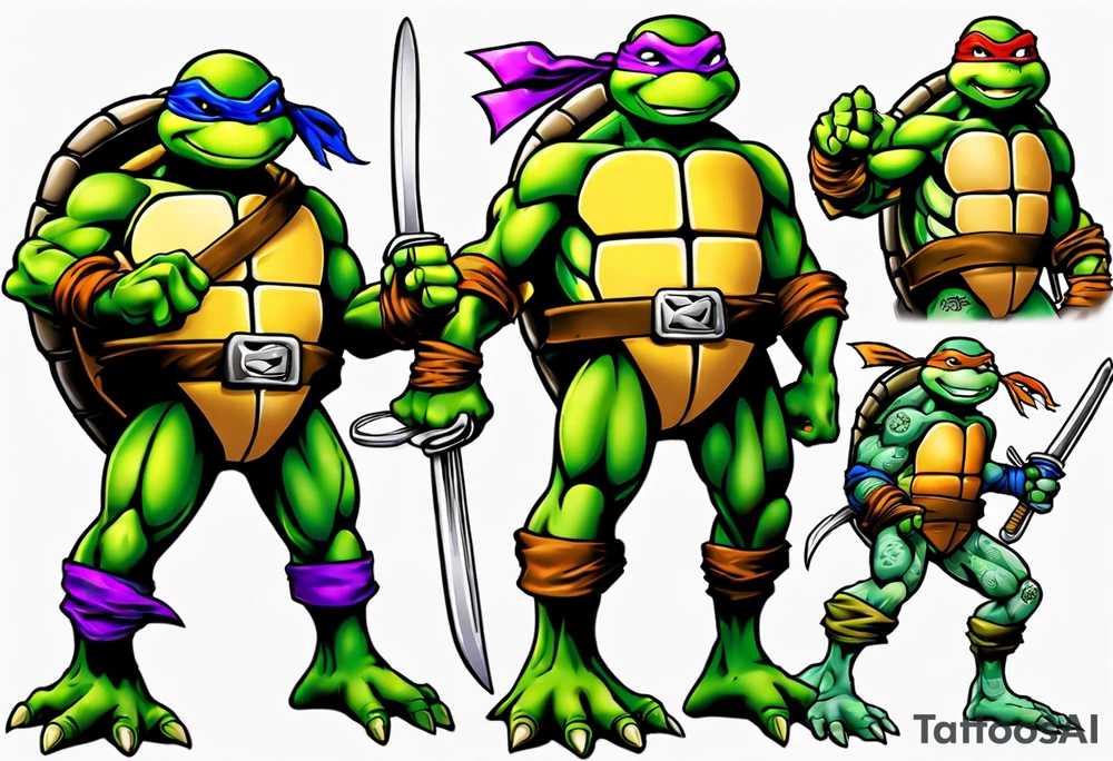 teenage mutant ninja turtles fighting sleeve tattoo idea