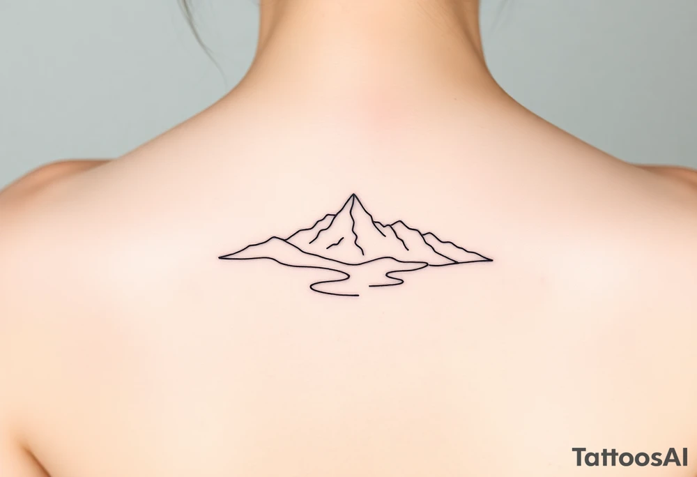 fine line tattoo of mountain and sea tattoo idea