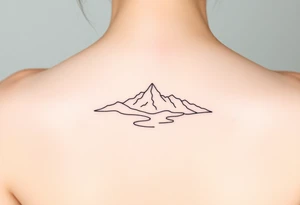 fine line tattoo of mountain and sea tattoo idea
