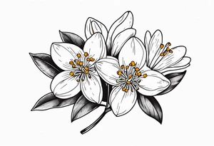 Bouquet with One snowdrop, One hawthorn flower, Two honeysuckle blooms, tattoo idea