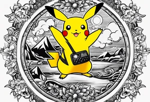 Pikachu drawing mona lisa tattoo idea