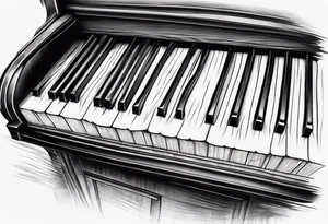 piano keys and drum sticks small on back of arm tattoo idea