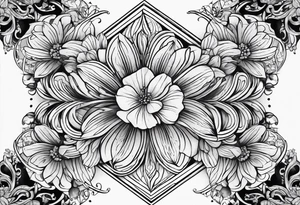 SLeve with flowers and geometrical design tattoo idea
