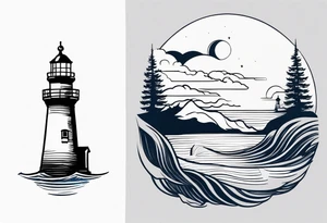 Leuchtturm 
Felsen 
Welle 
Schiff tattoo idea