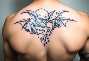 American traditional style goblin rolling dice tattoo idea