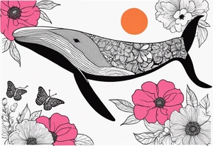 whale, hummingbird, face, flowers, bold color, collage, pink, orange, red tattoo idea