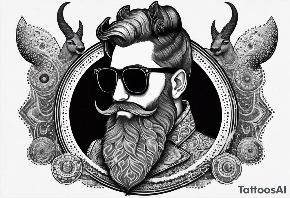 capricorn with beard and sunglasses tattoo idea