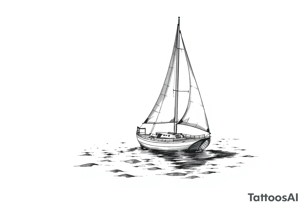 sailing boat in a bay tattoo idea