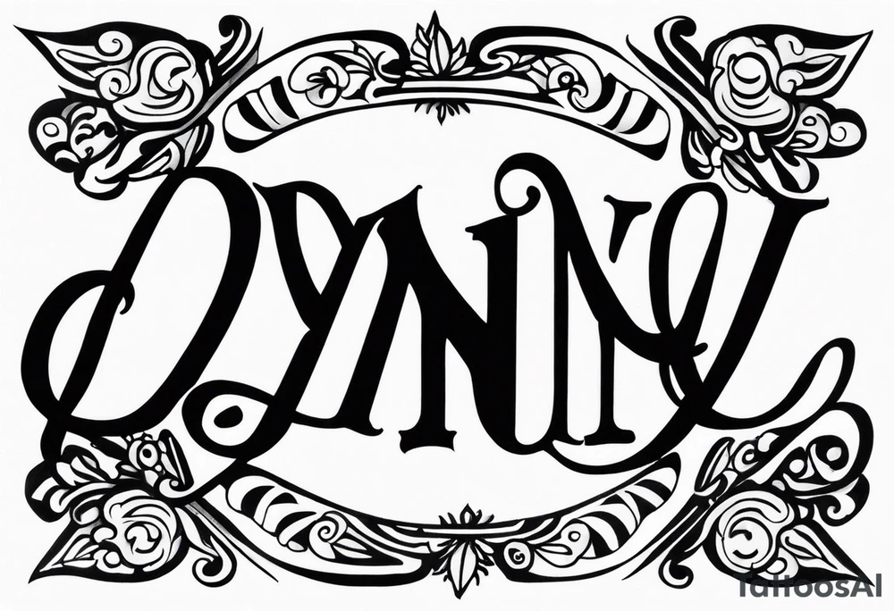 Un texto con estas letras "DYN" tattoo idea