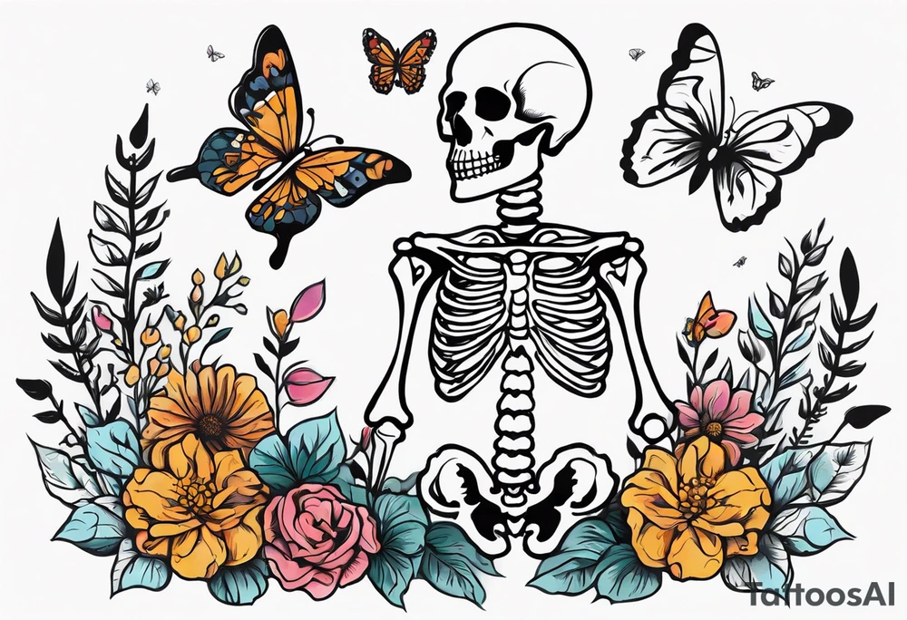 full body skeleton in pieces

 flowers and butterflies
simple design minimal words "dry bones come alive" tattoo idea