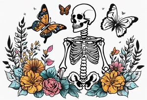 full body skeleton in pieces

 flowers and butterflies
simple design minimal words "dry bones come alive" tattoo idea