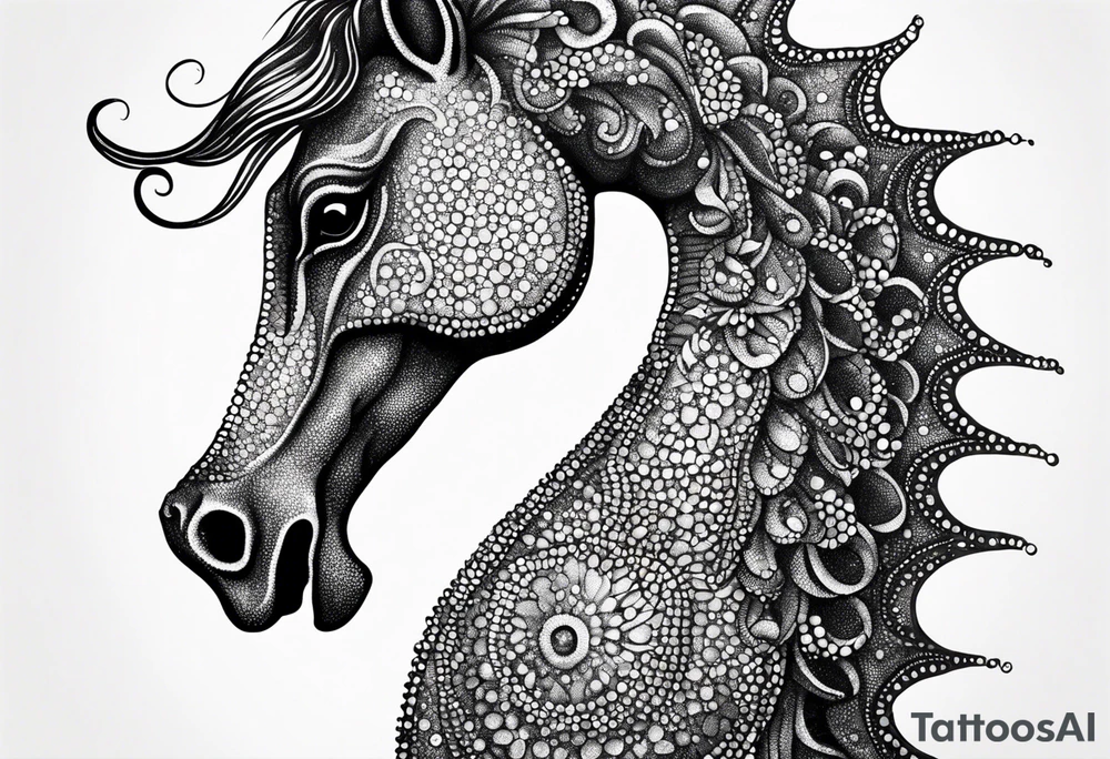 Seahorse made with drag pointillism tattoo idea