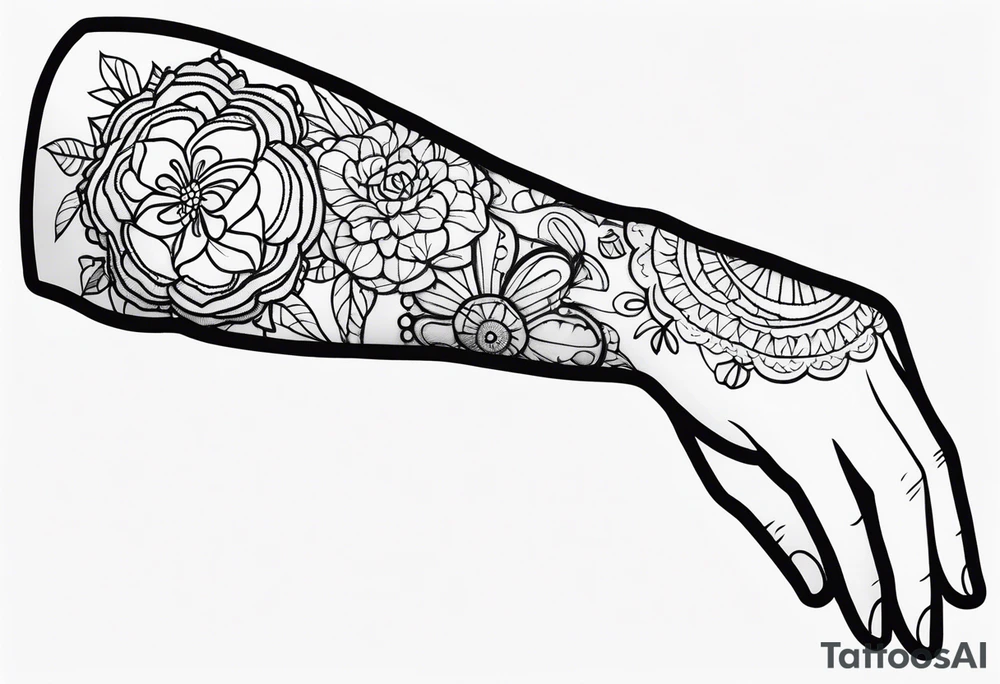 Elbow length lace glove tattoo idea