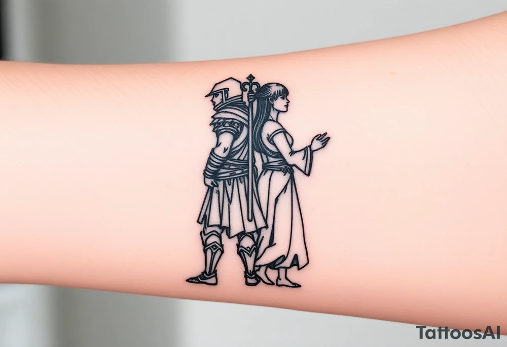 Warrior and Peace standing back to back tattoo idea
