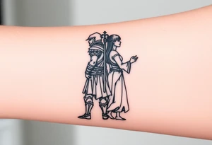 Warrior and Peace standing back to back tattoo idea