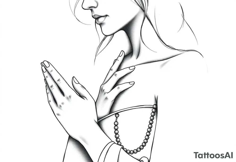 Woman praying with rosary tattoo idea