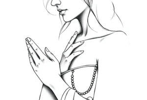 Woman praying with rosary tattoo idea