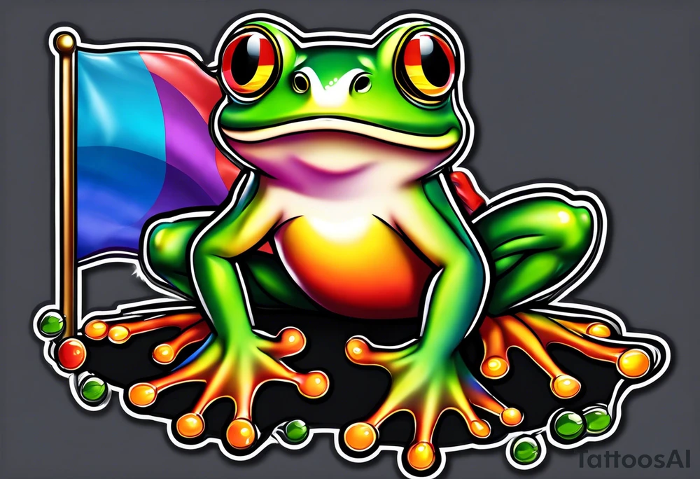 Small frog with pride flag tattoo idea