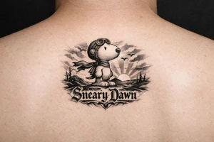 Snoopy with saying Sneary Dawn tattoo idea