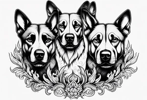 A three headed dog standing in fire tattoo idea