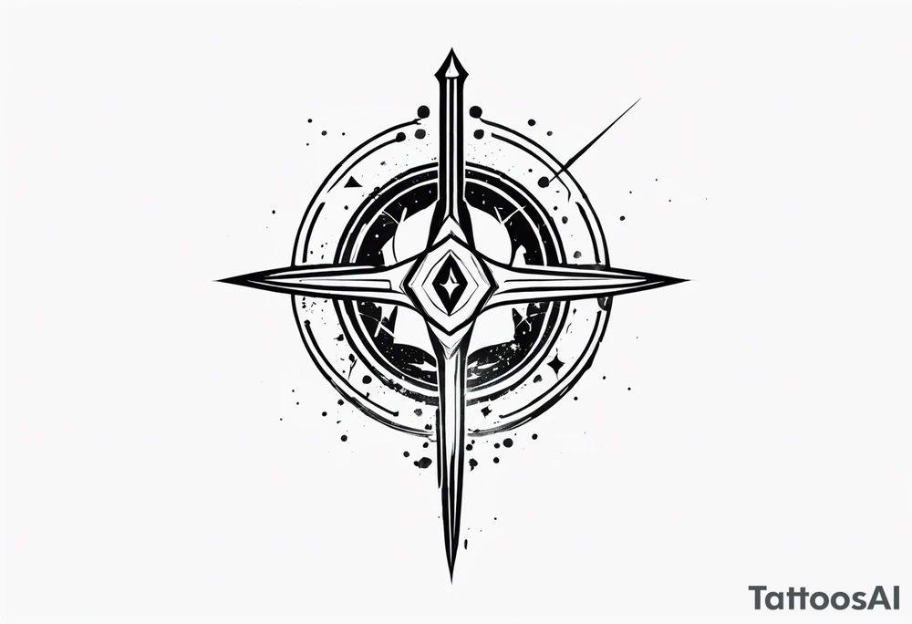 sword, occult, geometric, gothic, cyber sigilism, geometry, paint splotches, tattoo idea