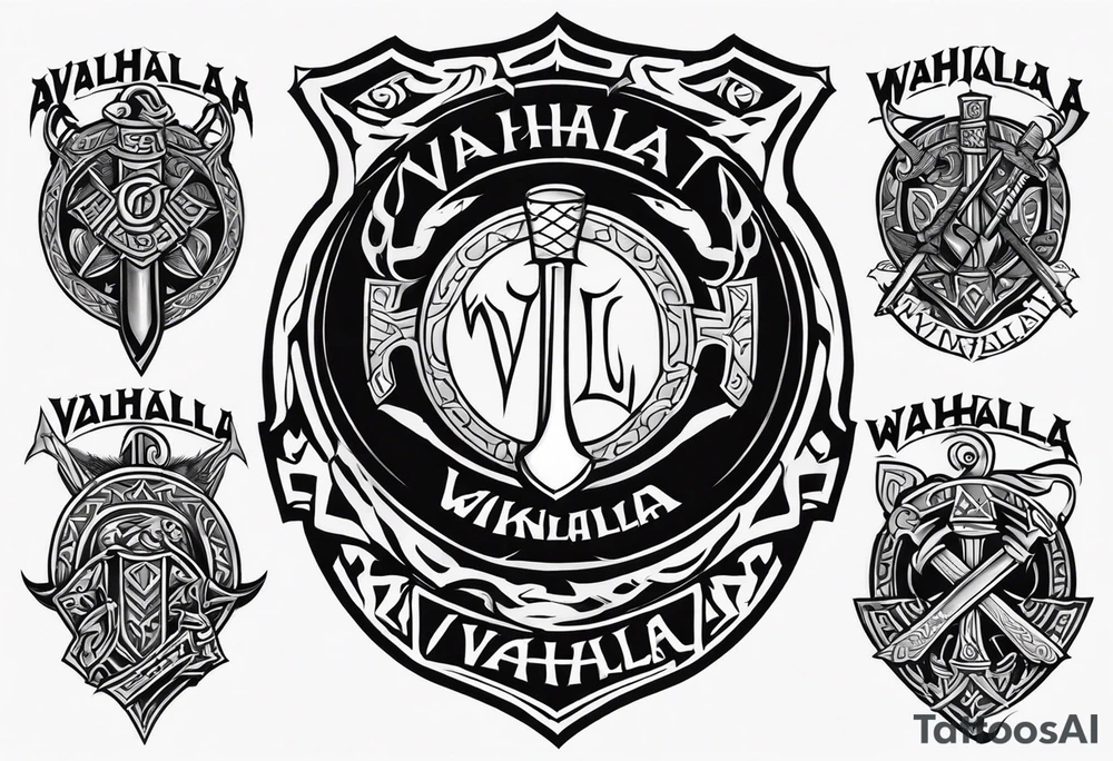 Valhalla viking shield hatchet sword tattoo idea