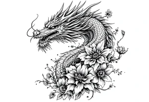 dragon with flowers tattoo idea