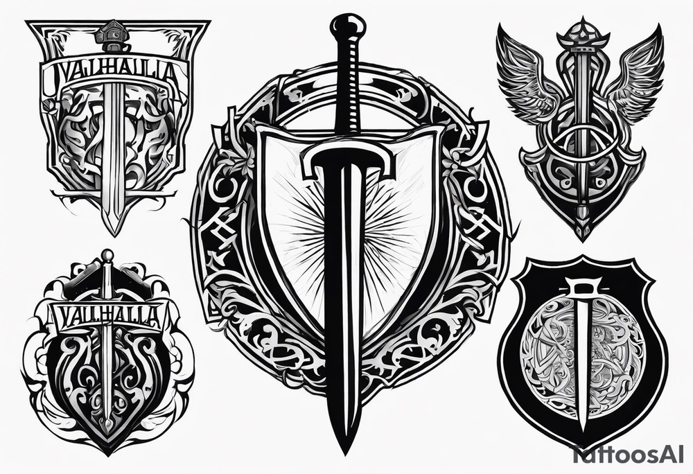 Valhalla sword round shield tattoo idea