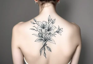 lilies and spider plant in a floral wrap on the arm tattoo idea
