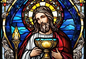 holy saint stained glass holding a chalice tattoo idea